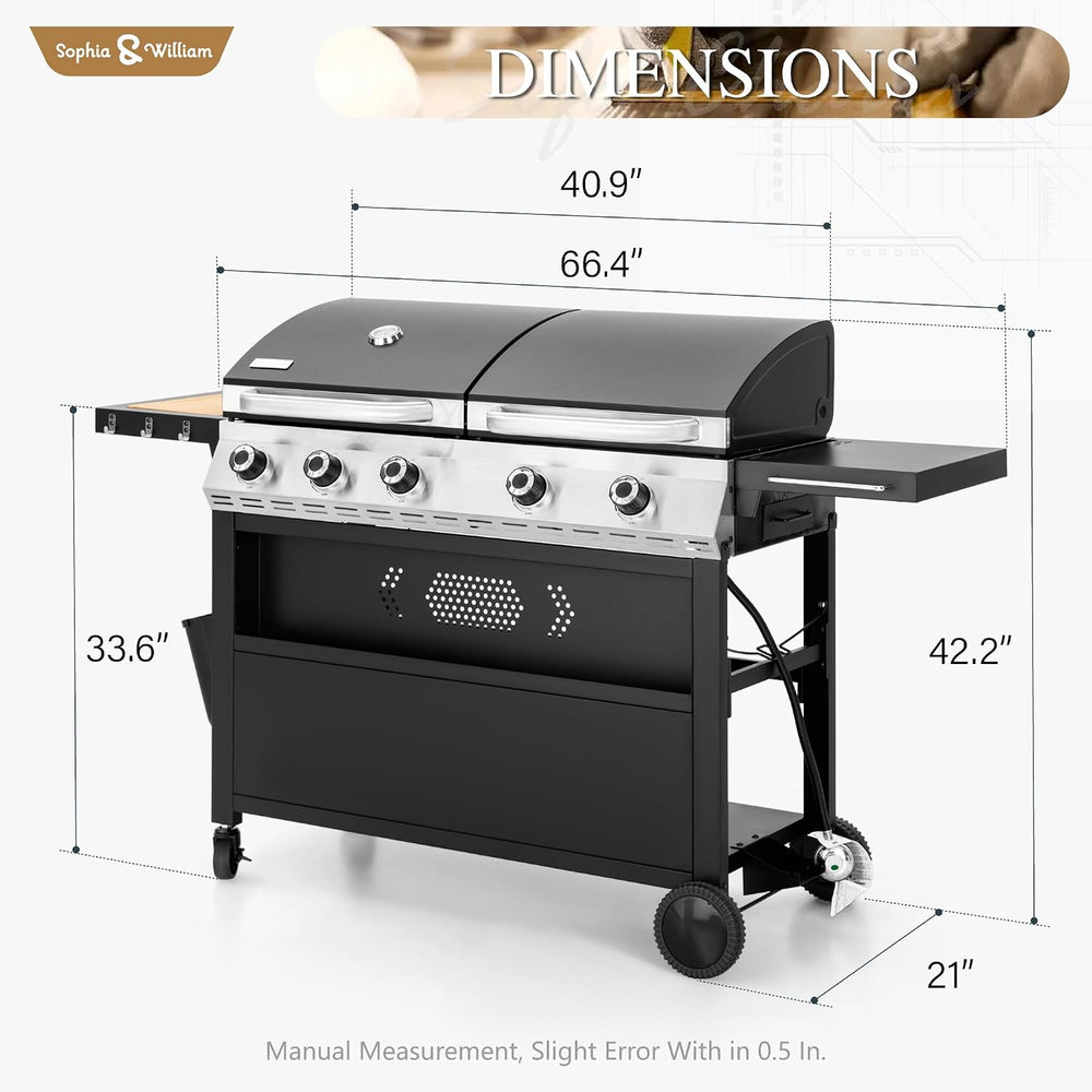 Sophia & William Propane Gas Grill and Griddle Combo, Dual Outdoor BBQ