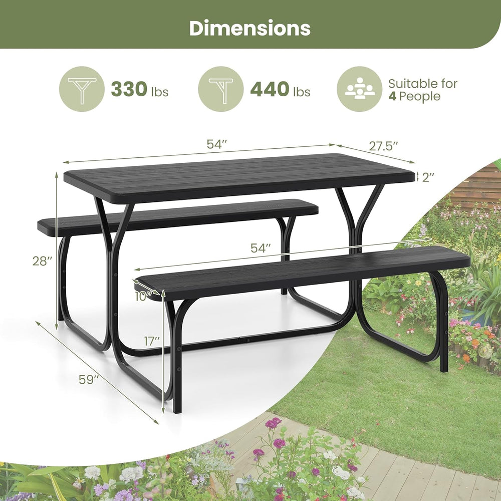 S AFSTAR Picnic Table, 59” Plastic Picnic Table with Benches, Steel Frame &am...