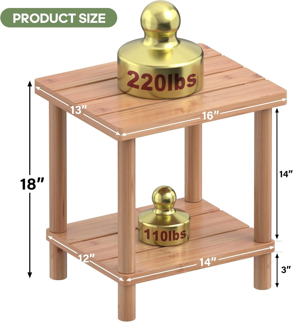 Outdoor Side Table with 2-Tier, Bamboo Small Patio Adirondack Tables