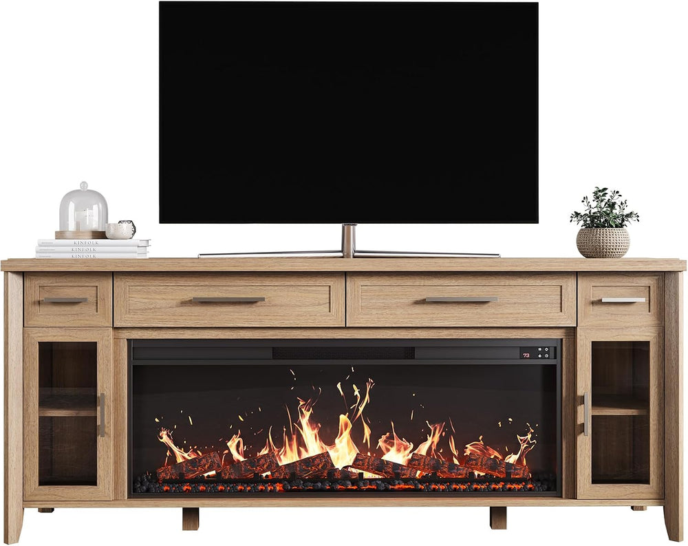 BELLEZE 74" Apex Extra Large TV Stand with 48" Electric Fireplace -...