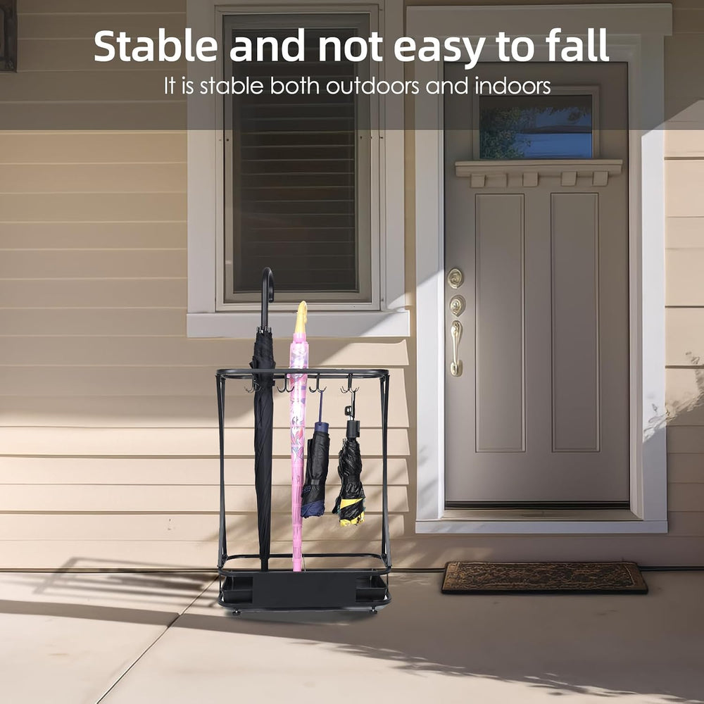15 Slot Umbrella Stand with 8 Hooks – Heavy Duty Metal Indoor Umbrella Rack H...