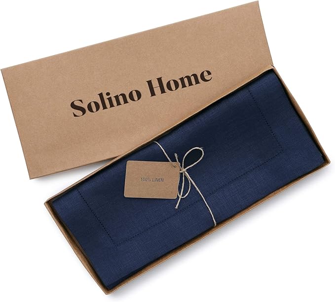 Solino Home Linen Navy Blue Table Runner 36 Inches - Classic Hemstitch, 100% ...