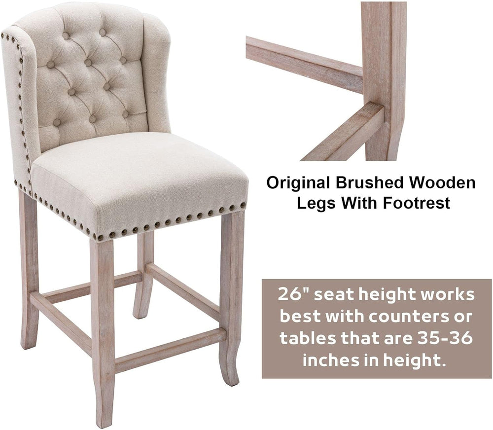 DUOMAY Tufted 26" Counter Stools Set of 4, Linen Beige