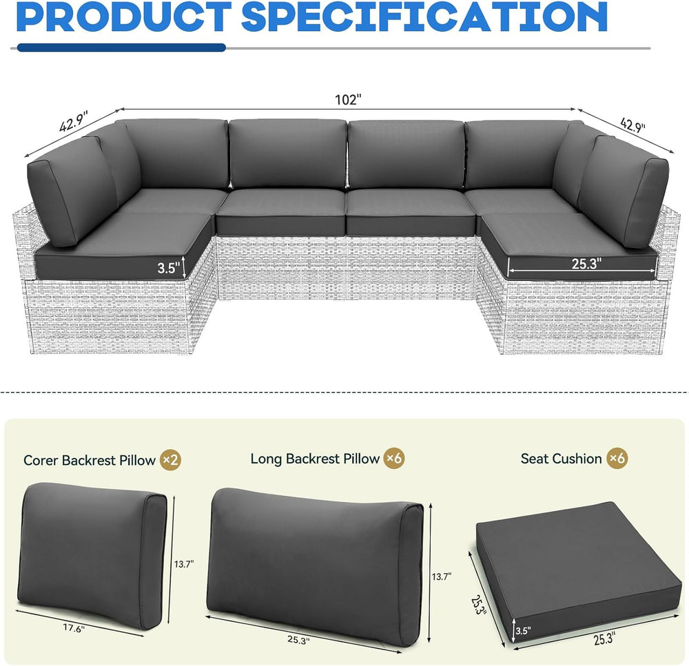 Outdoor Replacement Cushions for Patio Furniture,Water-Resistant Sofa Cushion...