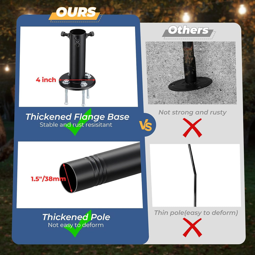 Heavy Duty String Light Poles 8 FT (2 Pack) - Outdoor Patio Deck Light Poles ...