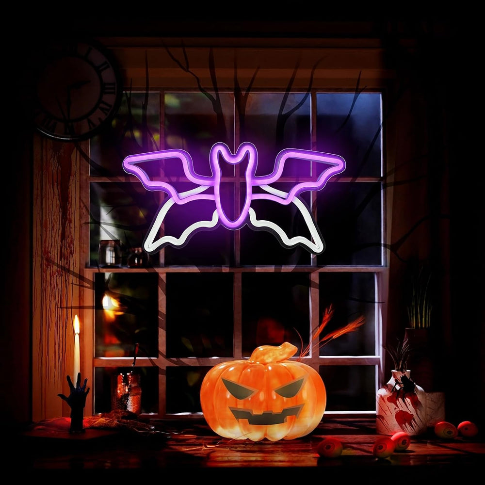 Halloween Neon Sign,Halloween Flying Bat Neon Light Sign with Adjustable Spee...