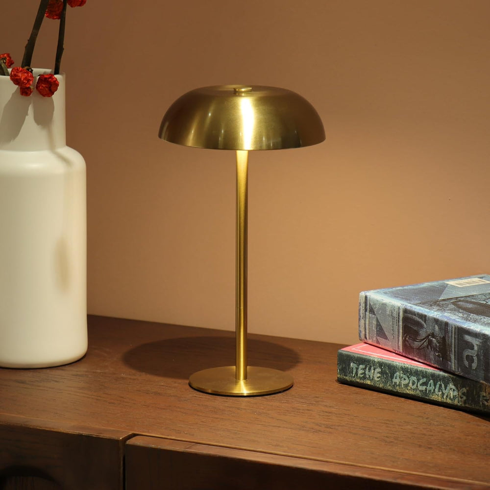Cordless 11" Mushroom Table Lamp with Dimmable 3 Color, 5200mAh, Gold