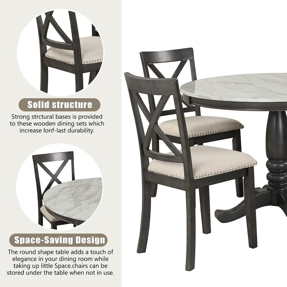 LUMISOL Round Dining Table Set for 4, Farmhouse Kitchen Table Set with Faux M...