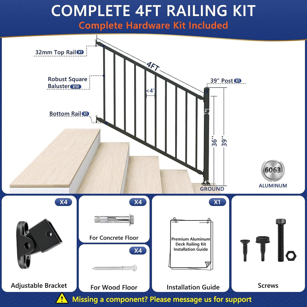 36 in. H x 4 ft. W Modular Aluminum Stair Railing Kits with Post