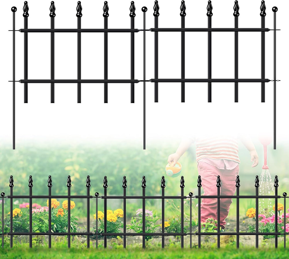 Decorative Metal Garden Fence 11" x 6', Small Fence Border with Stakes