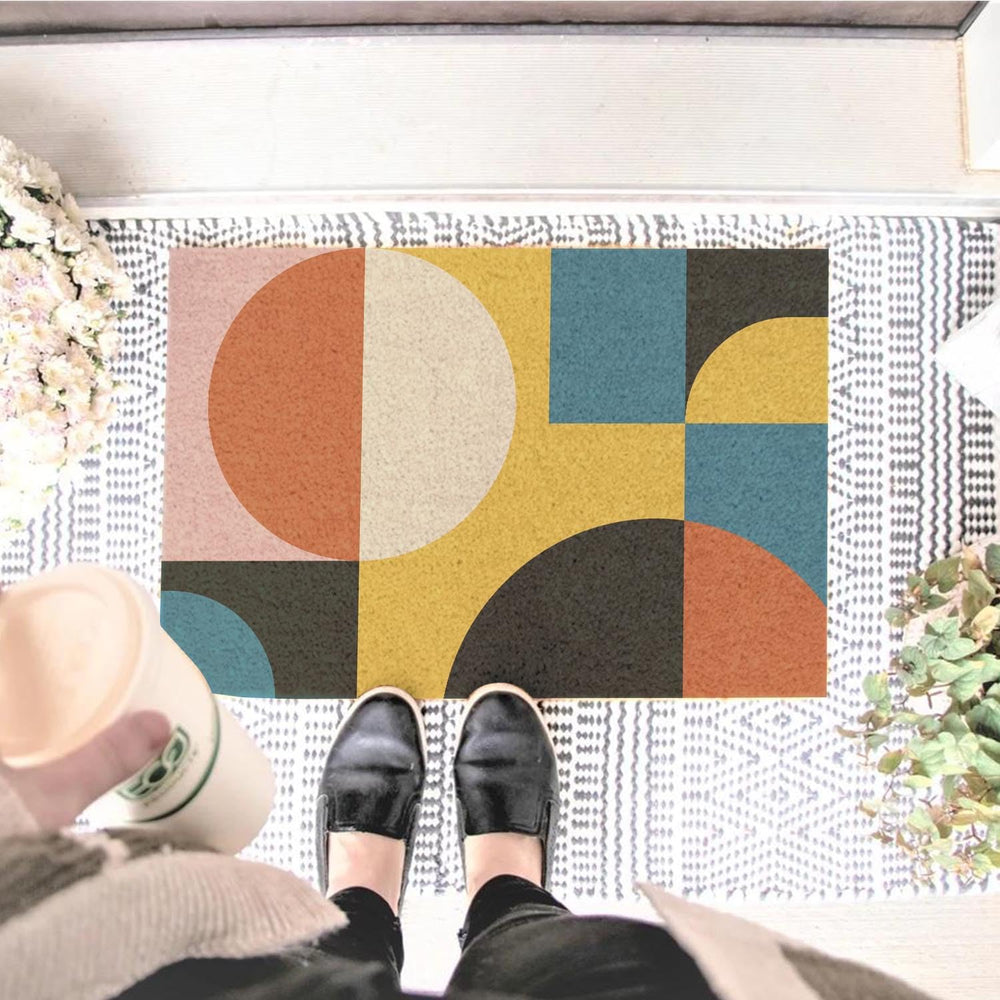 Funny Coir Doormat Simple Modern Abstract Geometric Front Door Mat Entryway O...
