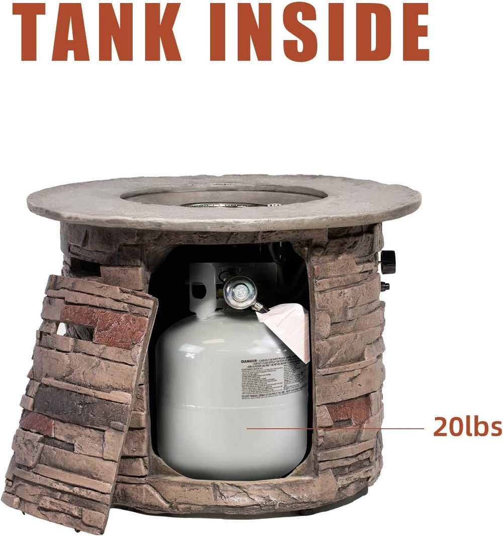 SUNBURY Outdoor Fire Pit Propane Round Fire Pit Table Fire Column, Stonecrest...