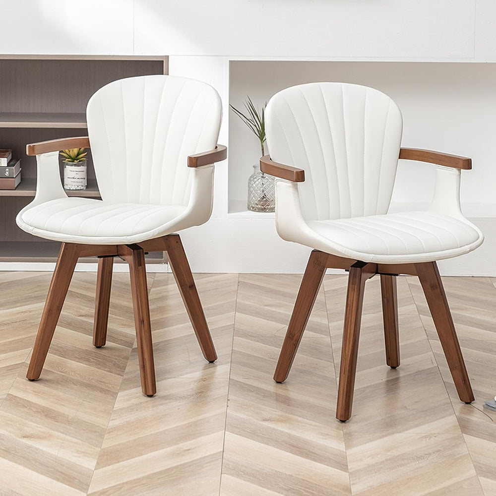 LUNLING Swivel Dining Room Chairs Set of 2,Mid Century Modern White Faux Leat...