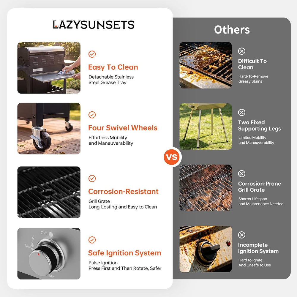 LazySunsets 4-Burner Propane Grill 49,000 BTU Stainless Steel,Silver