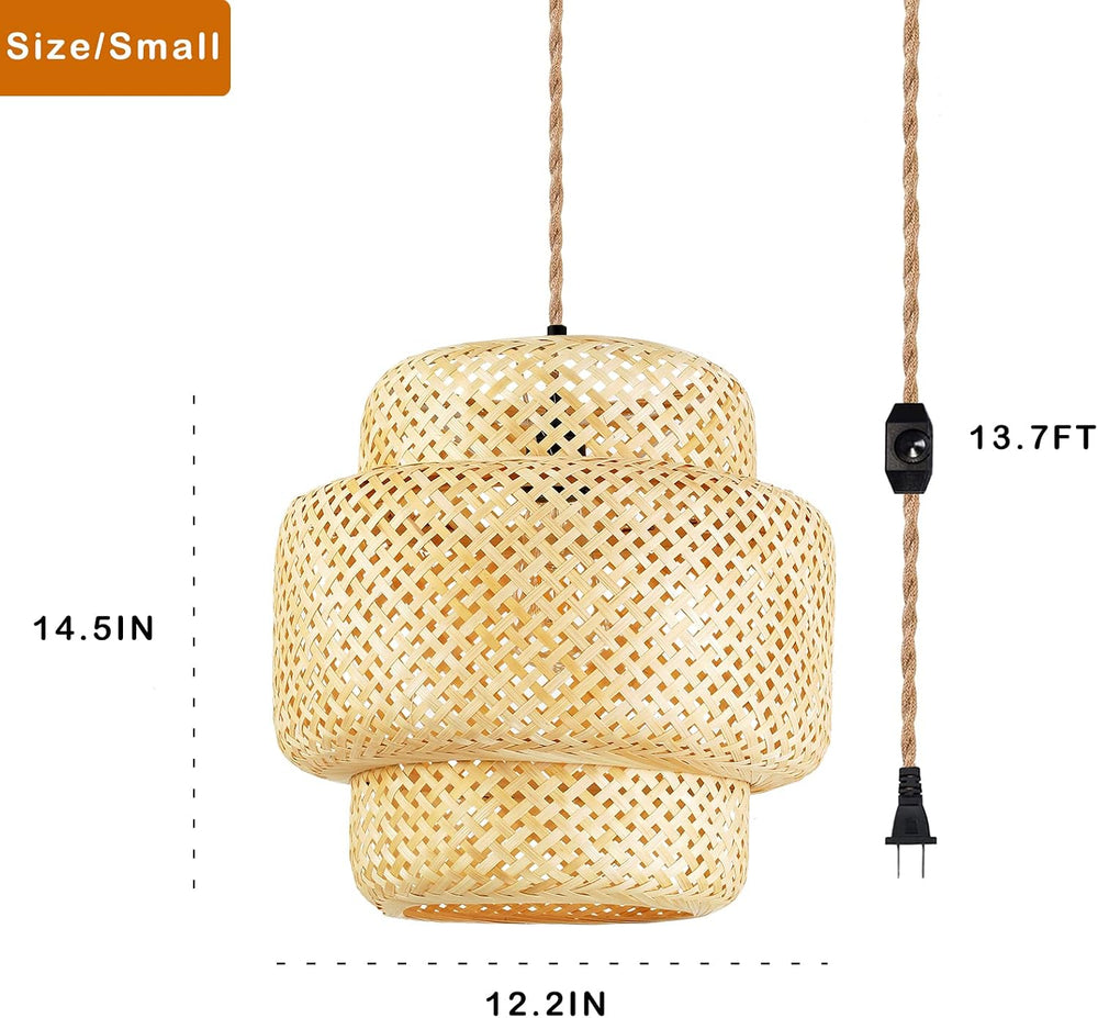 Plug in Pendant Light Rattan Hanging Lights with Plug in Cord Bamboo Hanging ...