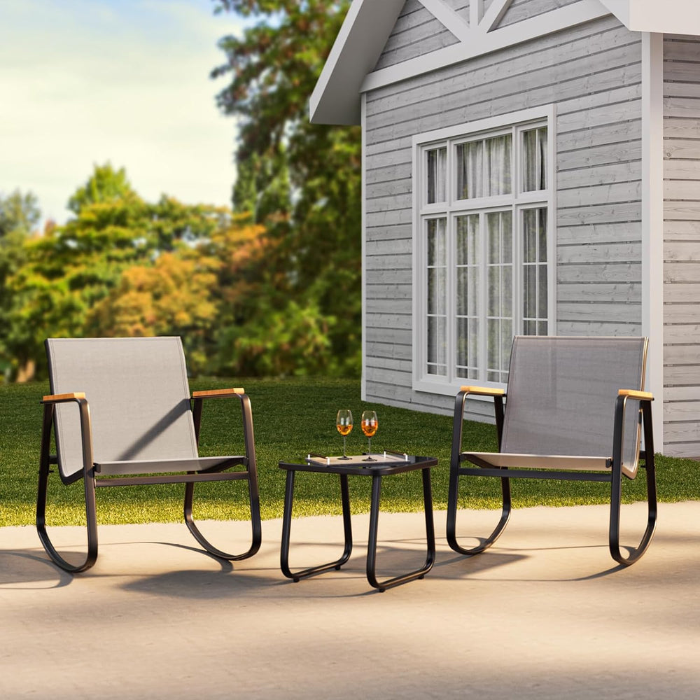 Ahomly 3 Pieces Patio Furniture Set, Outdoor Textilene Furniture Set, Gray