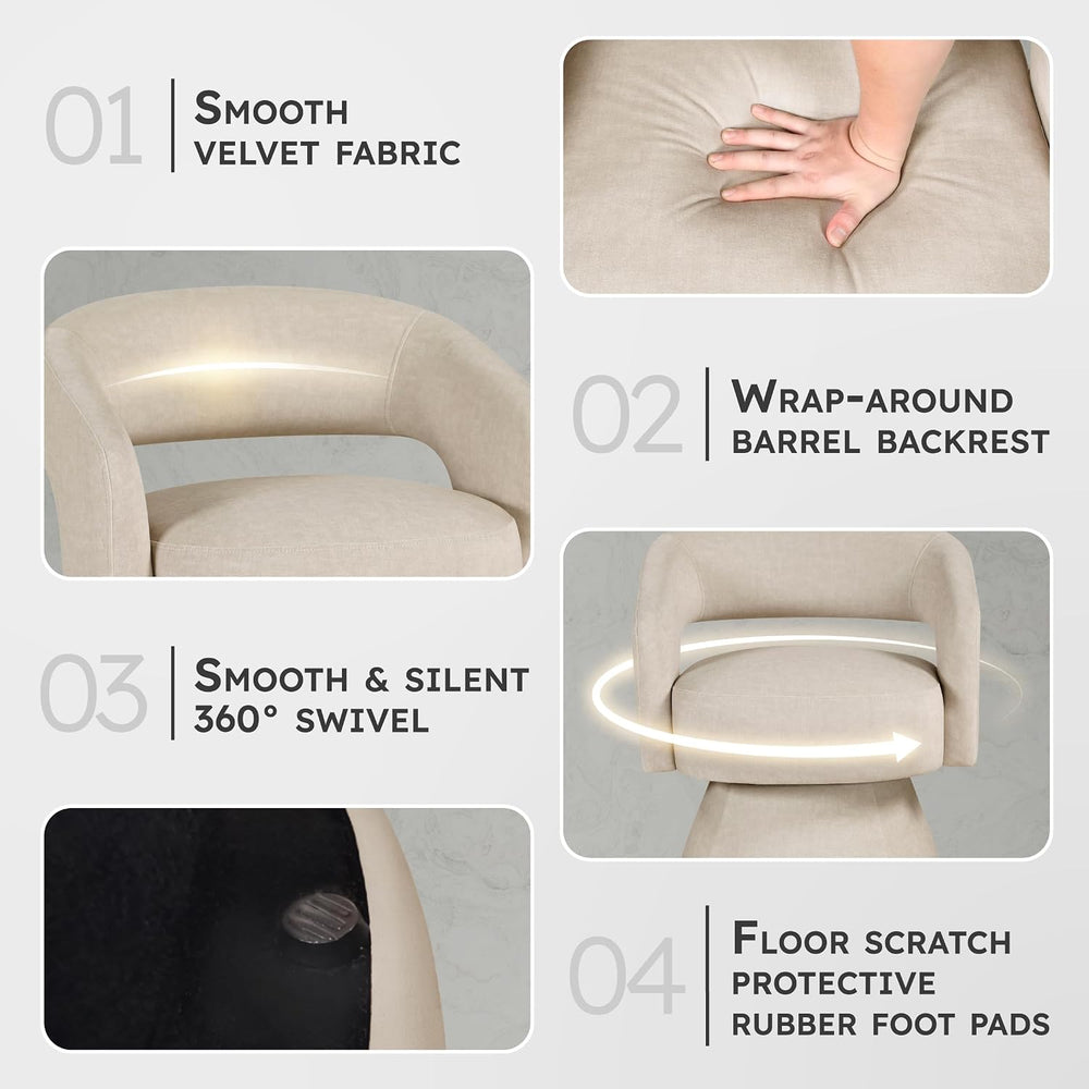 Lexicon Swivel Accent Chair, Modern Velvet Round Barrel Chair, Taupe