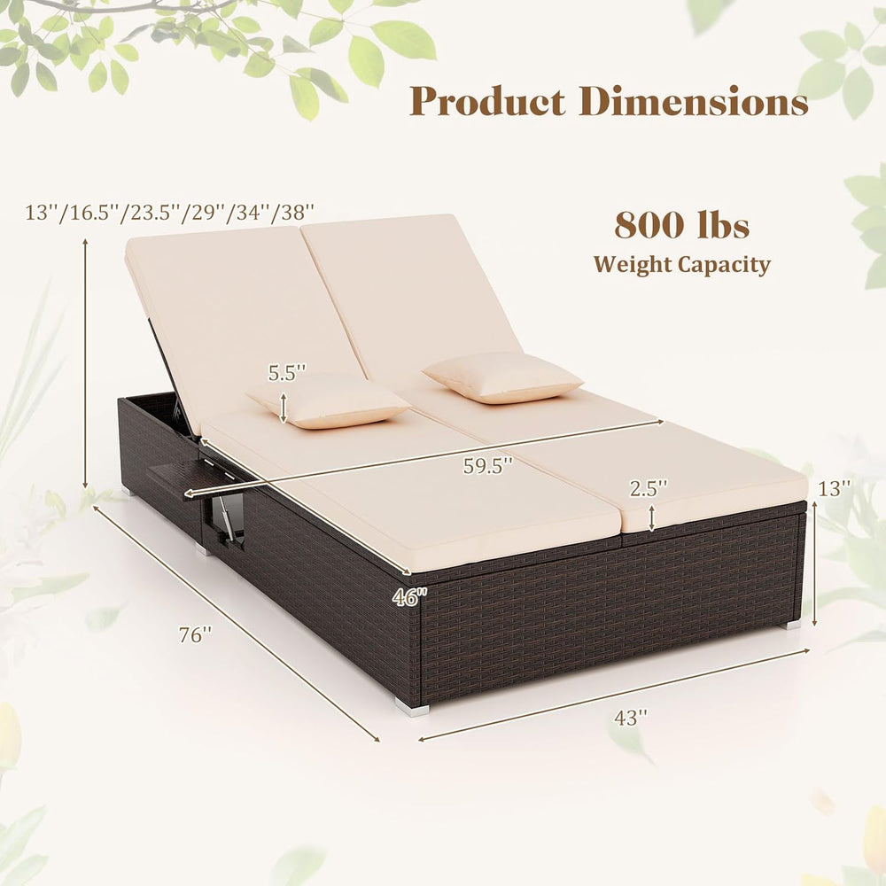 Tangkula Outdoor Rattan Daybed with 6-Level Adjustable Backrests, 2-Person Ad...