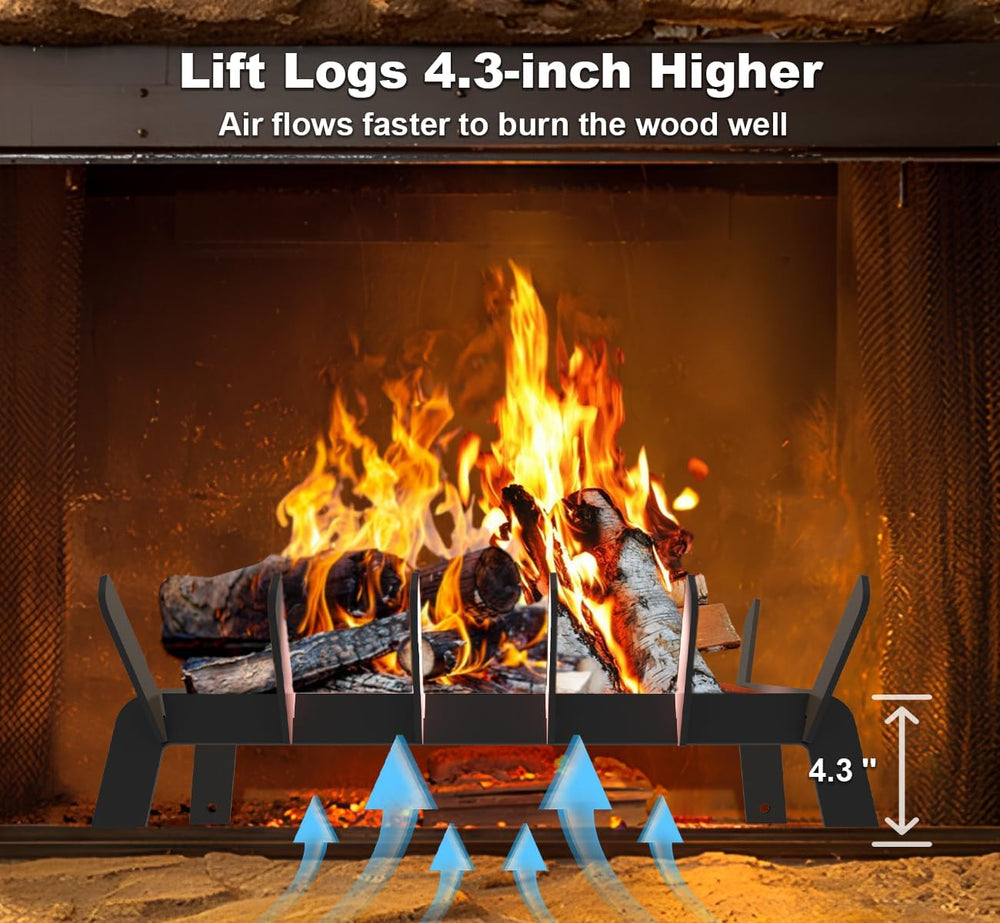 17″ Fireplace Grate, Fireplace Log Holder, Wood Stove Grate, Black
