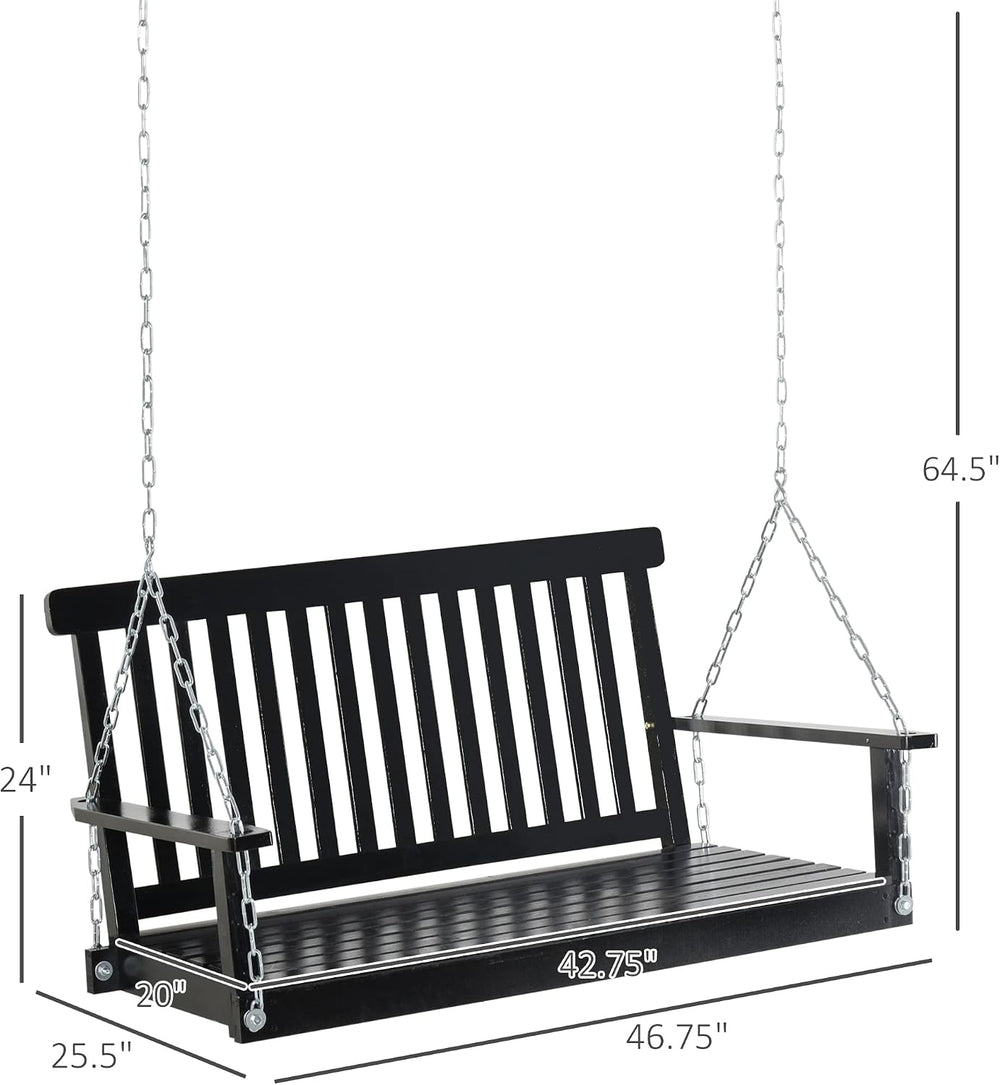 Outsunny 2-Seater Hanging Porch Swing Chains 440lbs Weight Capacity Black