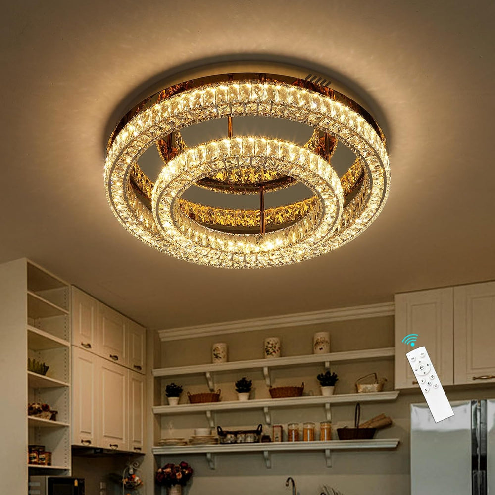 24 Inch Modern Glam Crystal Chandelier with Dimmable LED Light Ceiling Light ...