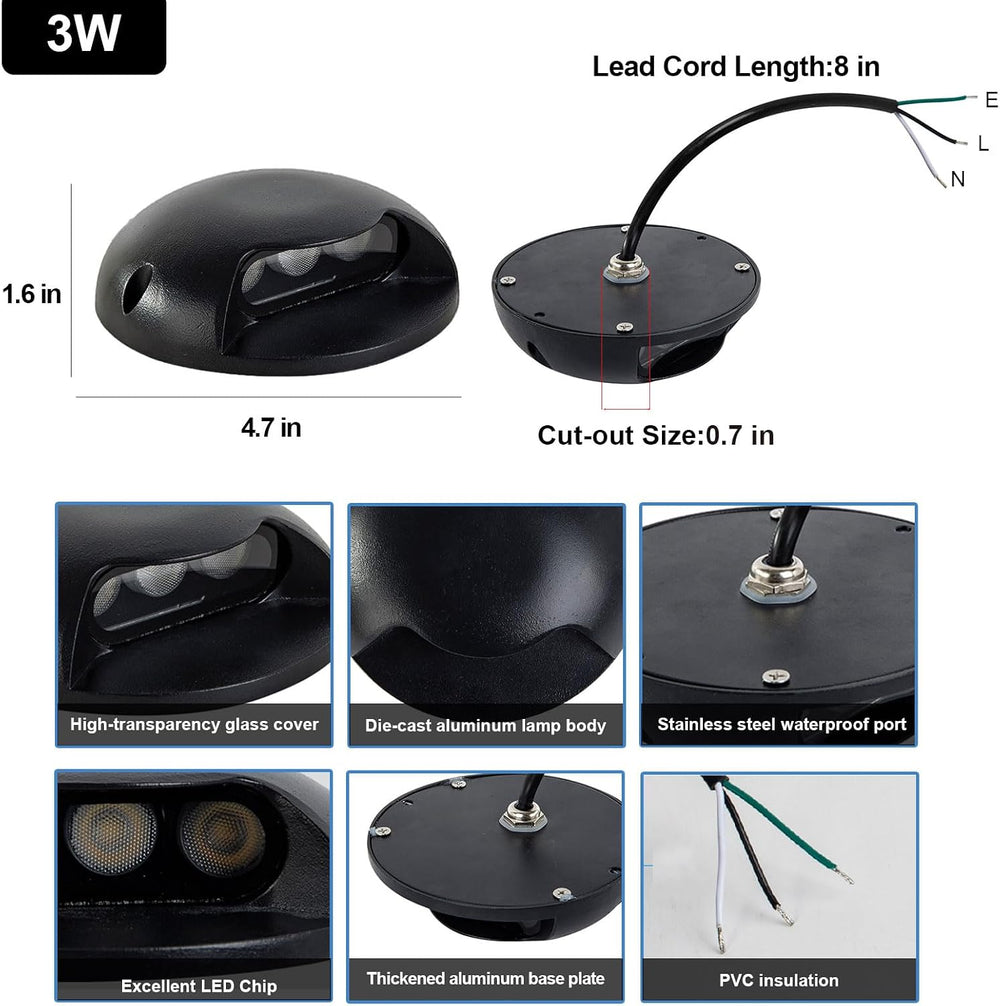 3W Outdoor Deck Lights, 3000K LED Landscape Step Lights, 4-Pack