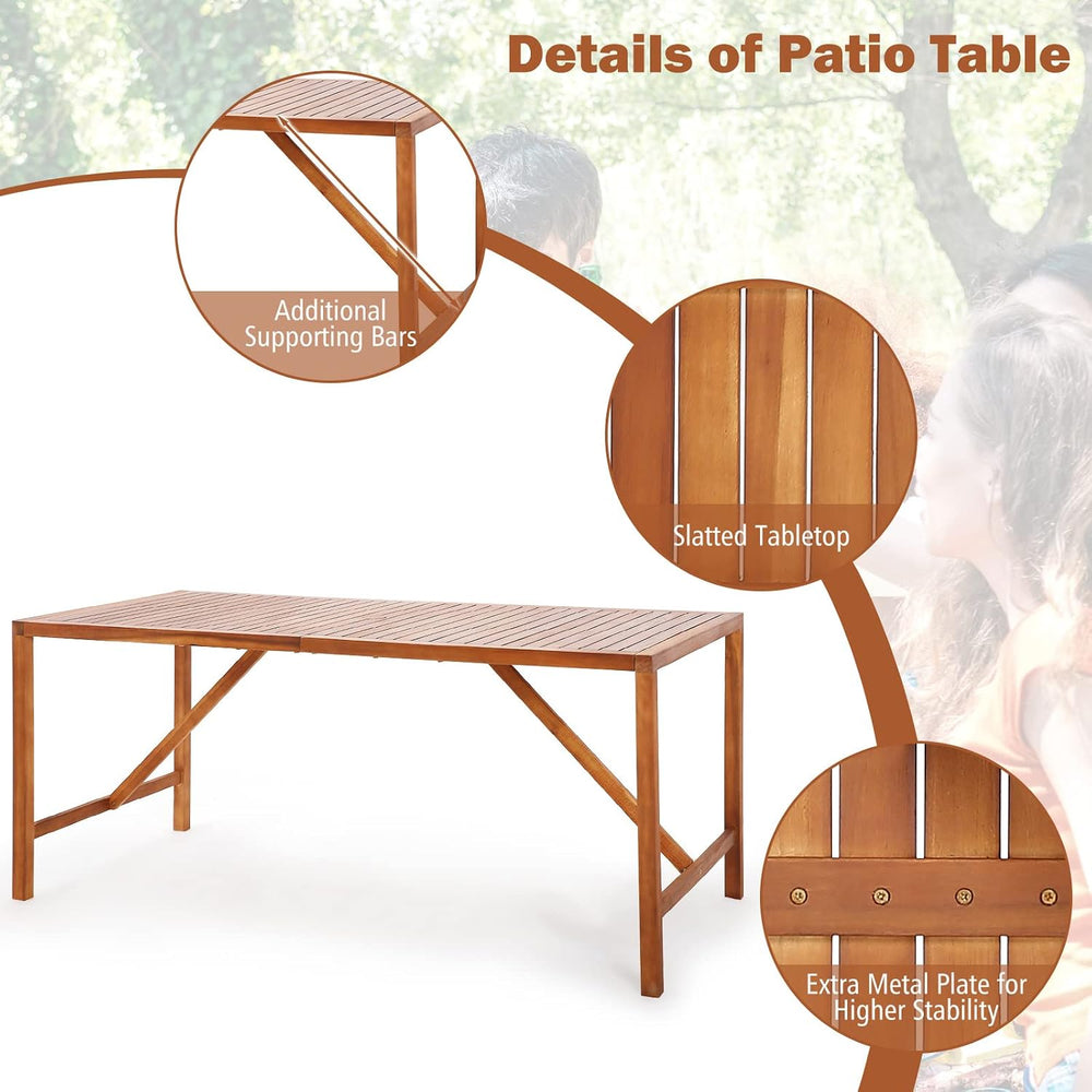 Tangkula 67" Acacia Wood Outdoor Dining Table for 6, Rectangle 6-Person ...