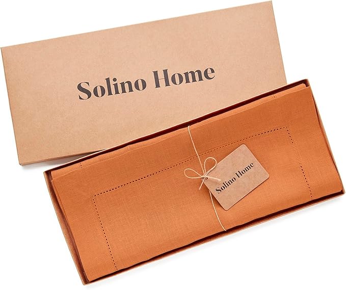 Solino Home Linen Pumpkin Hemstitch Table Runner 48 Inches - 100% Pure Linen ...