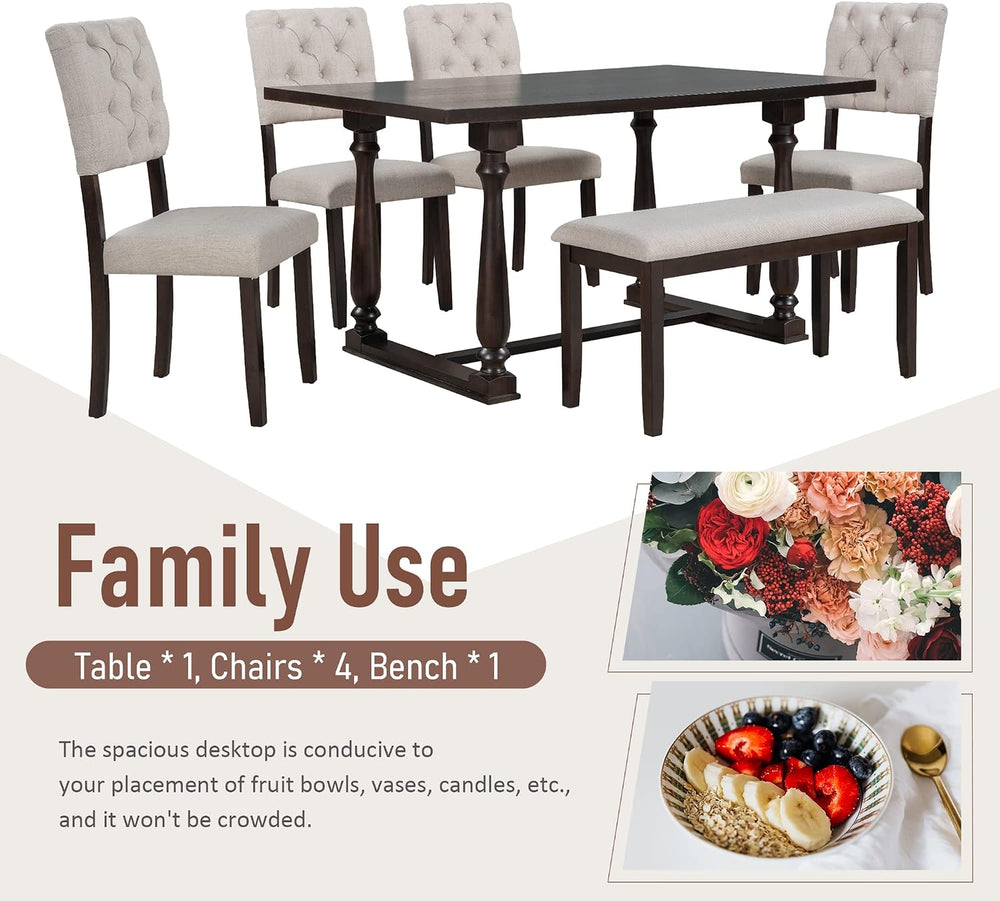 Merax 6-Piece Modern Dining Table Set for 4-6, Classic Dining Table Set with ...