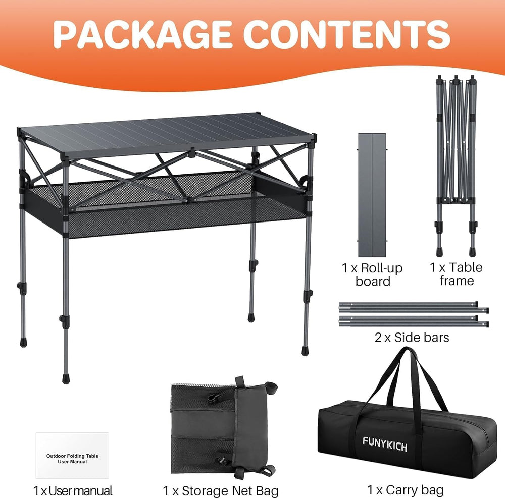 FUNYKICH Aluminum Folding Camping Table, 2 Height Adjustable 34.2''&a...