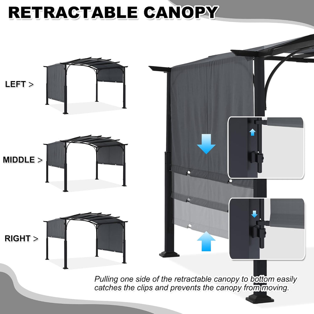 MASTERCANOPY 10x12 ft Heavy Duty Pergola with Sun Shade Canopy, Dark Grey