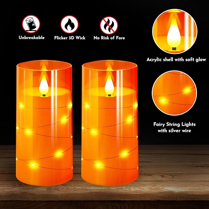 NURADA 3"x6"Flickering Flameless Candles: Built-in Star String Ligh...