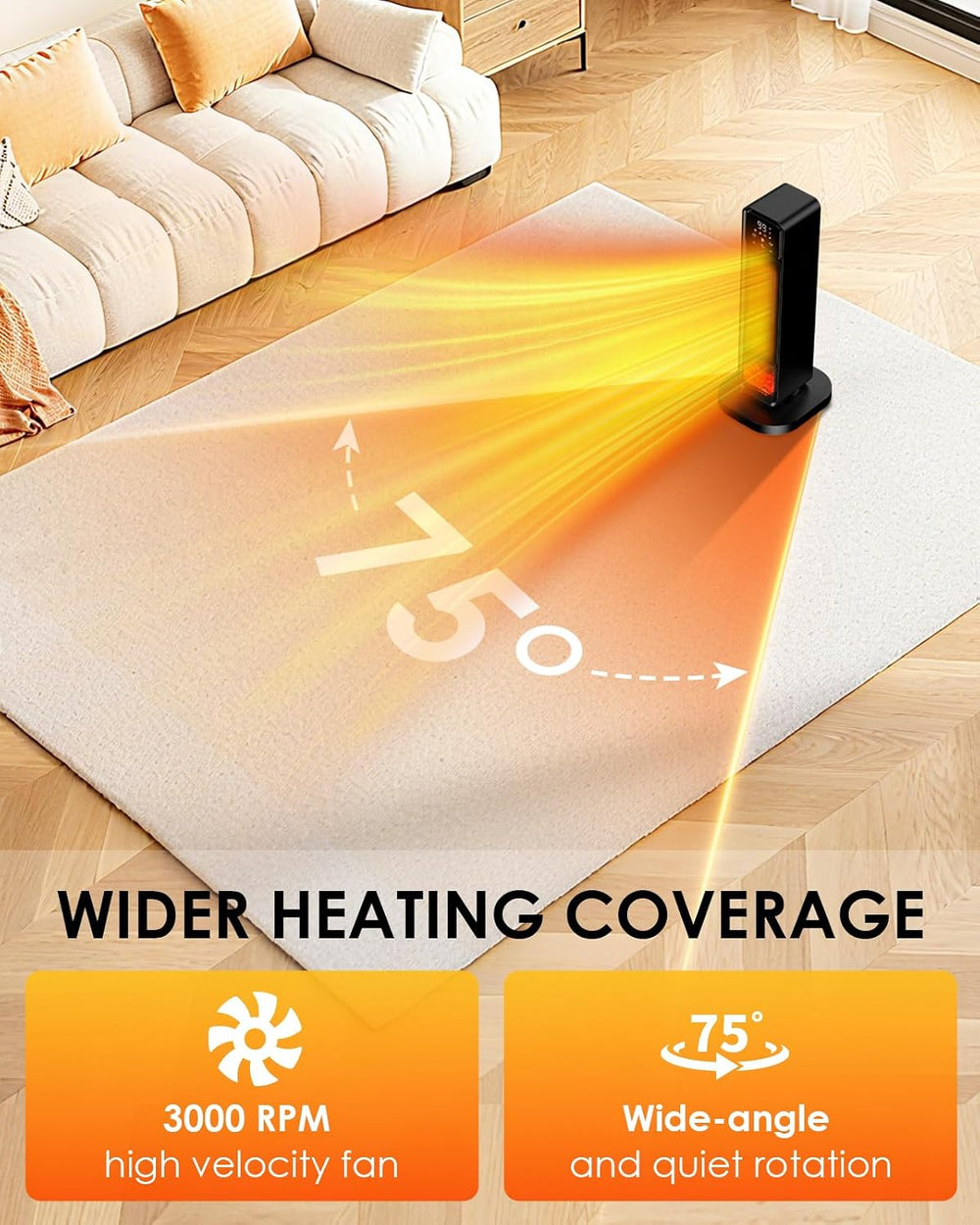 2026 New Space Heater, 1500W Portable Heater with Remote, Quiet Heating Elect...