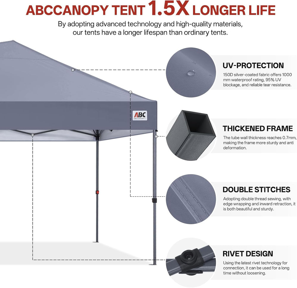ABCCANOPY 10x20 Pop Up Canopy, Heavy Duty Weather Protection, Light Gray