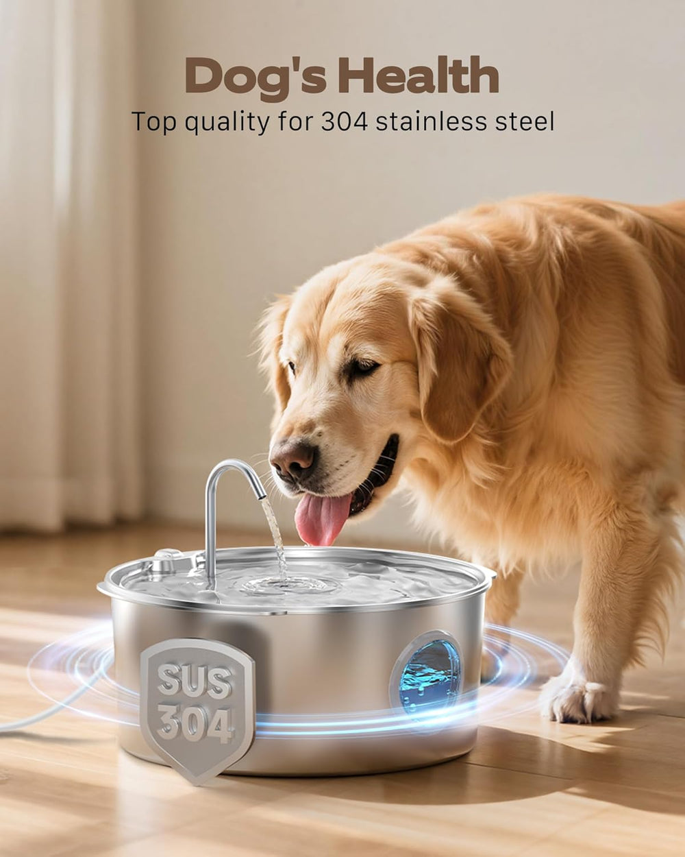 Dog Water Fountain for Large Dogs: Stainless Steel Dog Fountain Water Bowl