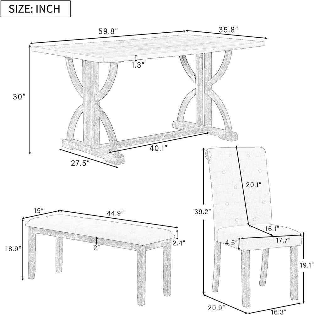 Merax 6-Piece Solid Wood Dining Table Set for 6, Wood Rectangular Kitchen Tab...