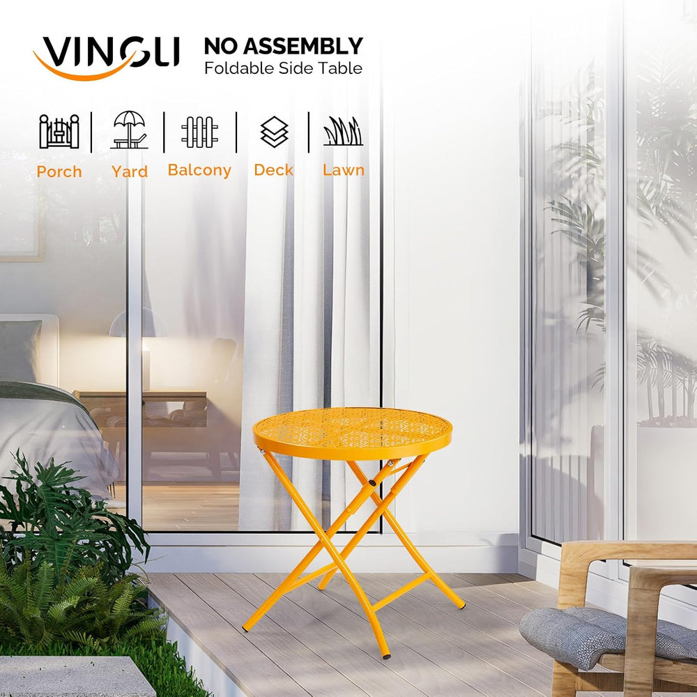 VINGLI Outdoor Folding Side Table with Chic Hollow Pattern and Durable, Rust-...
