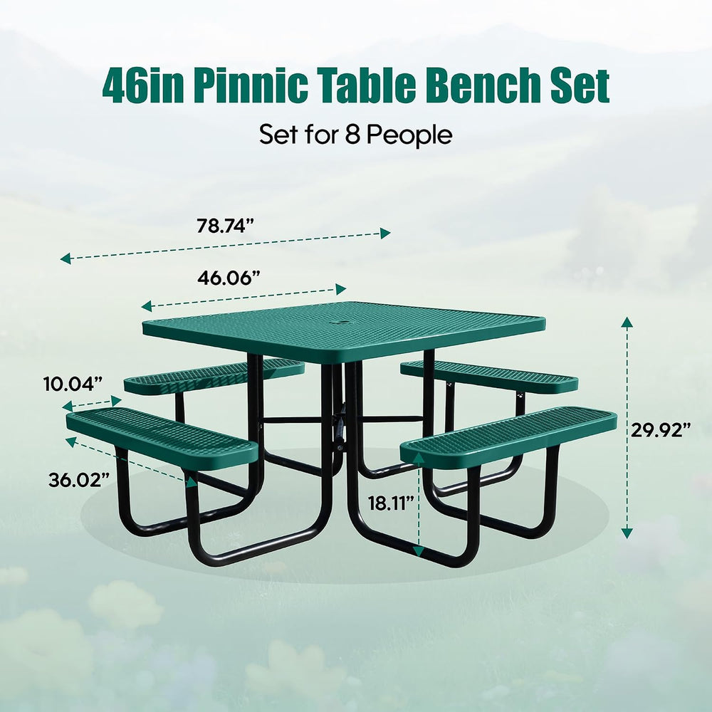 8-Person Picnic Tables for Outdoors, Industrial 46" Expanded Metal Squar...