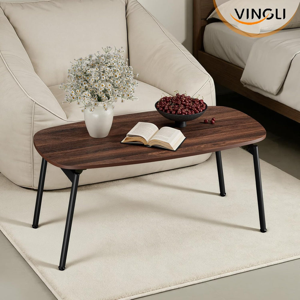 VINGLI 31.5" Folding Coffee Table Small, No Assembly Needed, Walnut