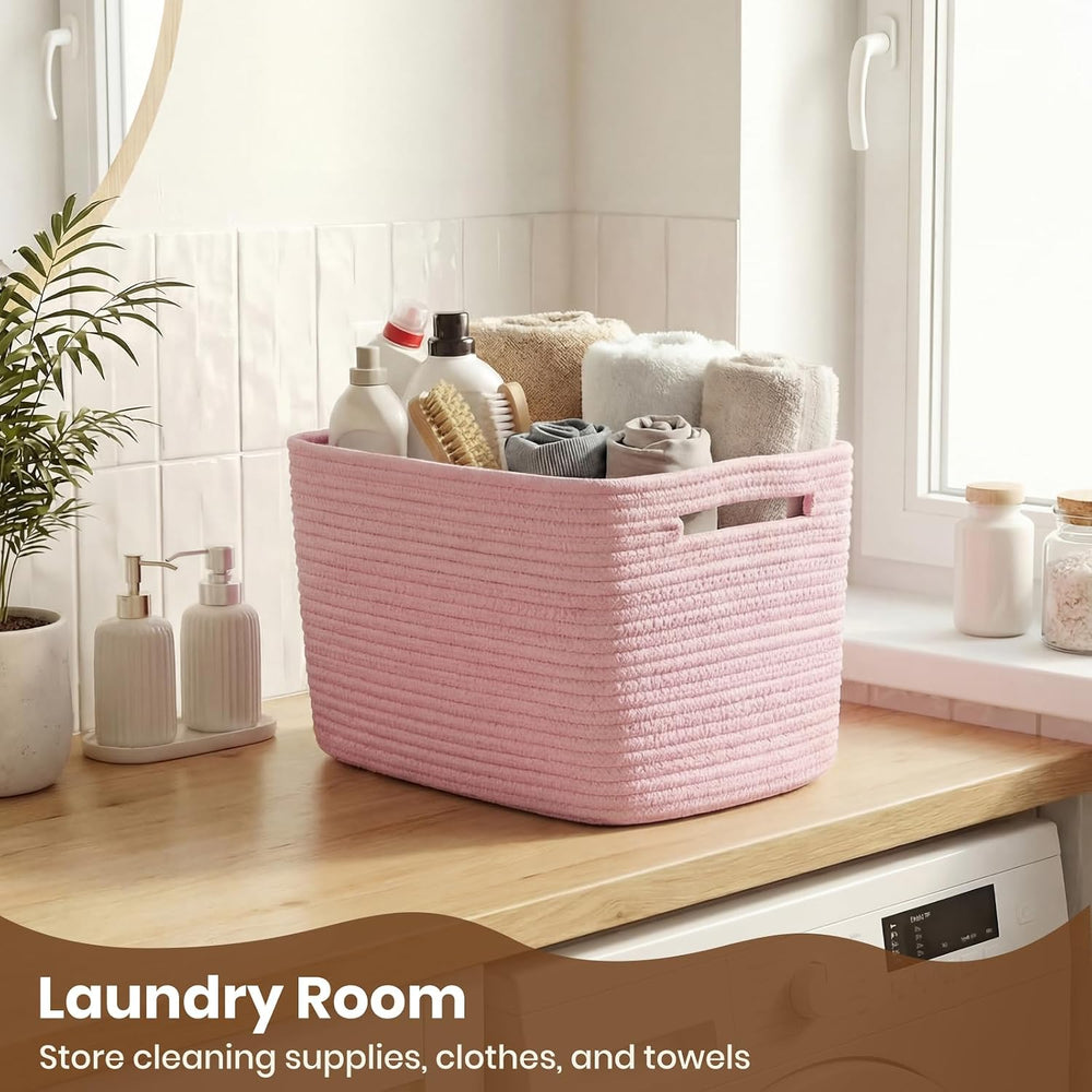 Storage Baskets for Organizing, 14 x 10 x 9” Closet Shelf Woven Baskets, Squa...