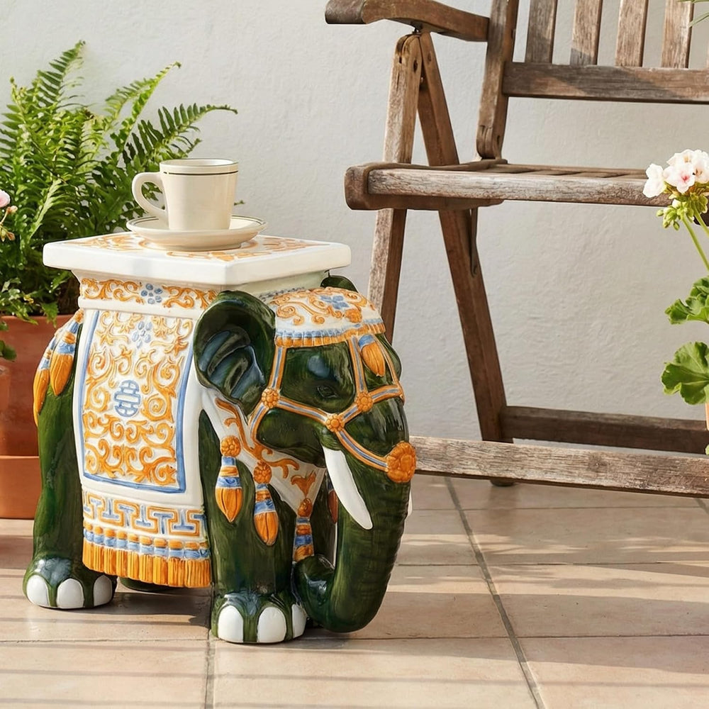 Leinuosen Elephant Garden Stool 16.5 Inch - Resin Elephant Side Table & P...