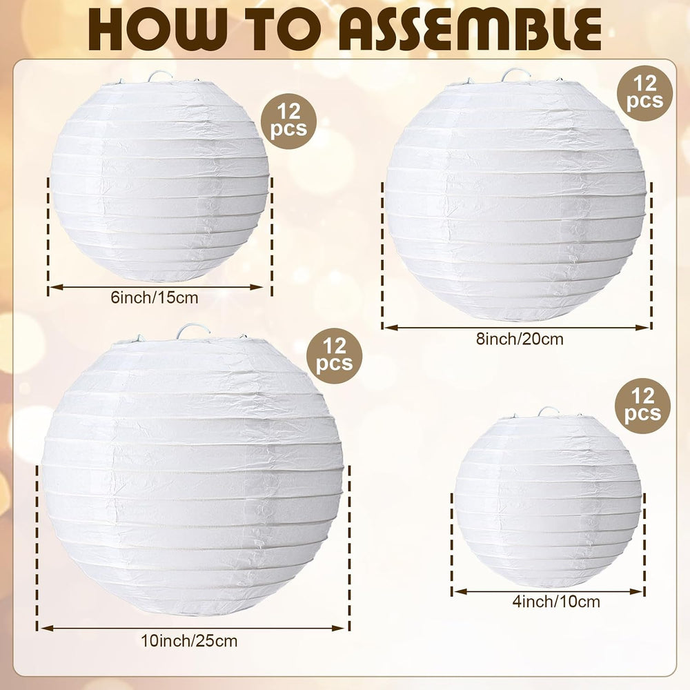 Treela 48 Pcs Paper Lanterns Party Decorations Round, White