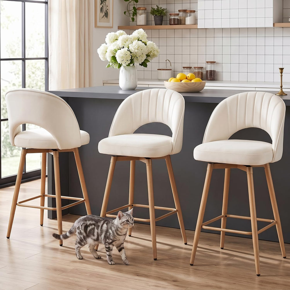 Swivel Bar Stools Set of 3, Counter Height Barstools for Kitchen Island, 26&q...