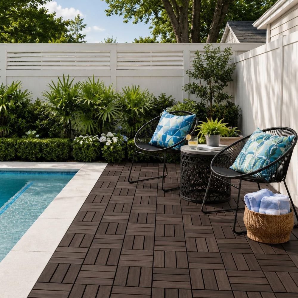 THYOI Premium Deck Tiles, 10 Pcs Patio Flooring -Espresso- Crossed Pattern
