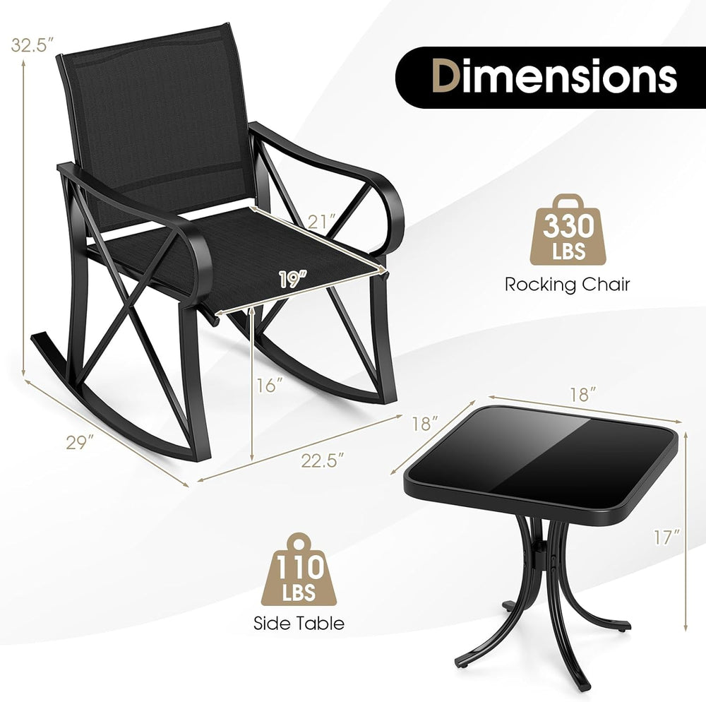 HAPPYGRILL 3-Piece Patio Rocking Bistro Set Rocker Chairs Set with Side Table...