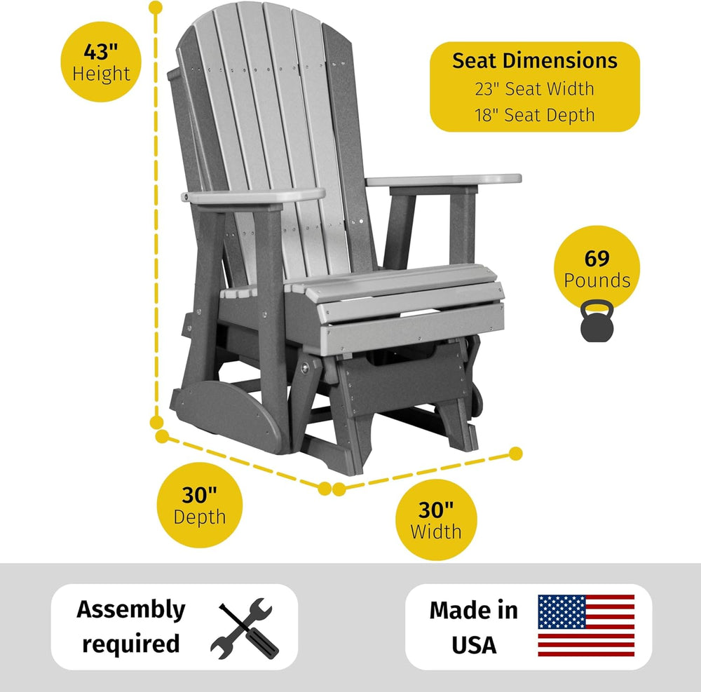 LuxCraft 2' Adirondack Glider Chair - Available in 20 Colors, Weatherwood...
