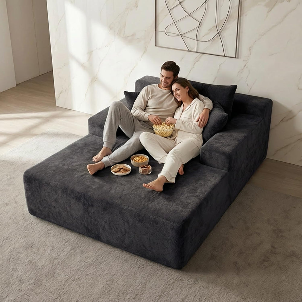 Sytopia Chaise Lounge with Armrests, Oversized Sofa Bed with 3 Pillows, Cozy ...
