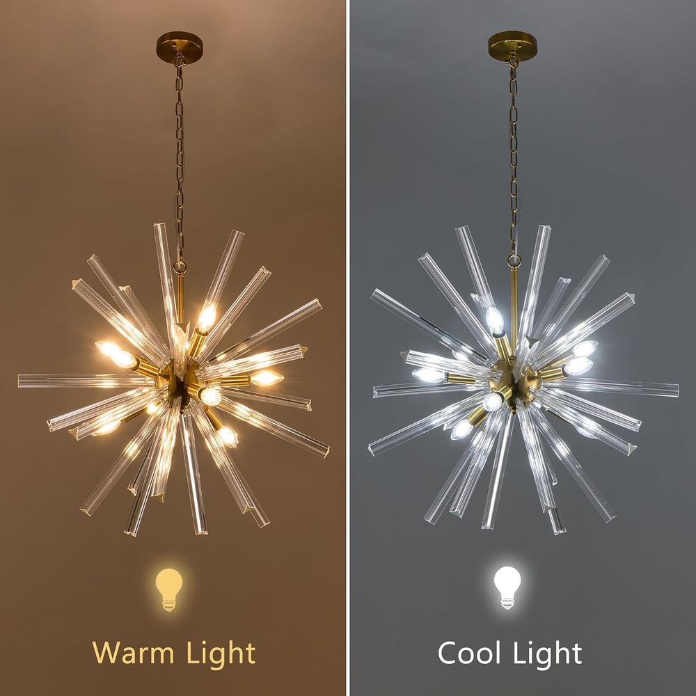 TOCHIC Gold Glass Chandelier 28.3'' D Modern Sputnik Hanging Light Ov...