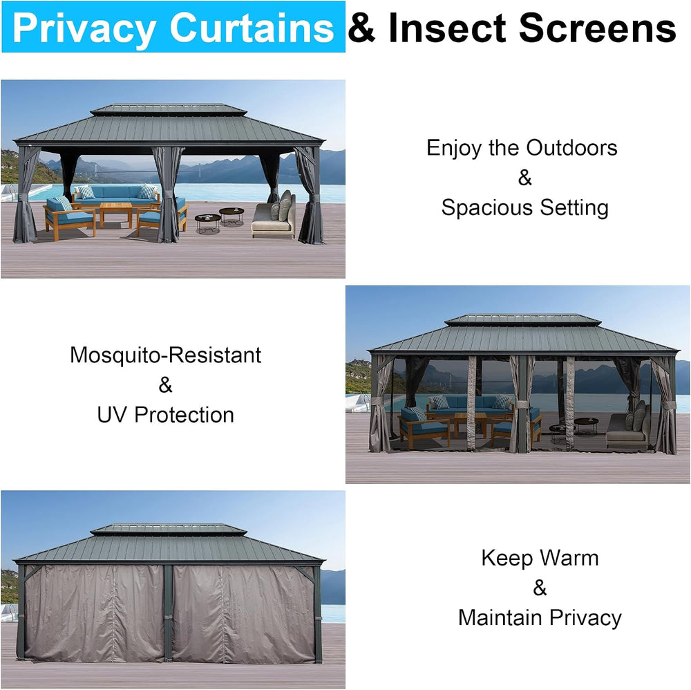 Domi 14’ x 24’ Outdoor Hardtop Gazebo, Upgraded Metal Gazebo with Galvanized ...