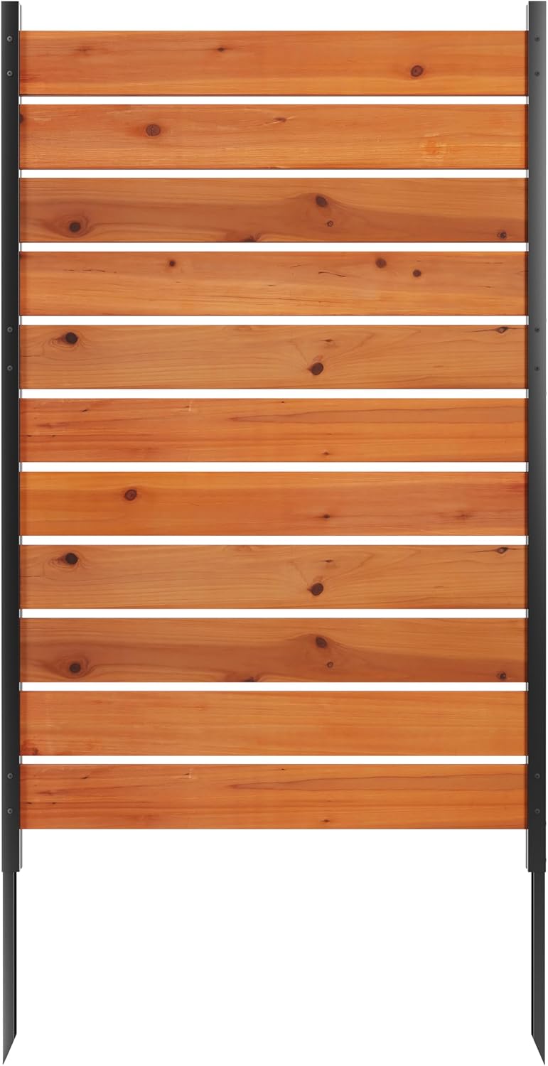 Wood Privacy Screen No Dig Outdoor Garden Fence (Reddish Brown, 61 * 37.8 in)